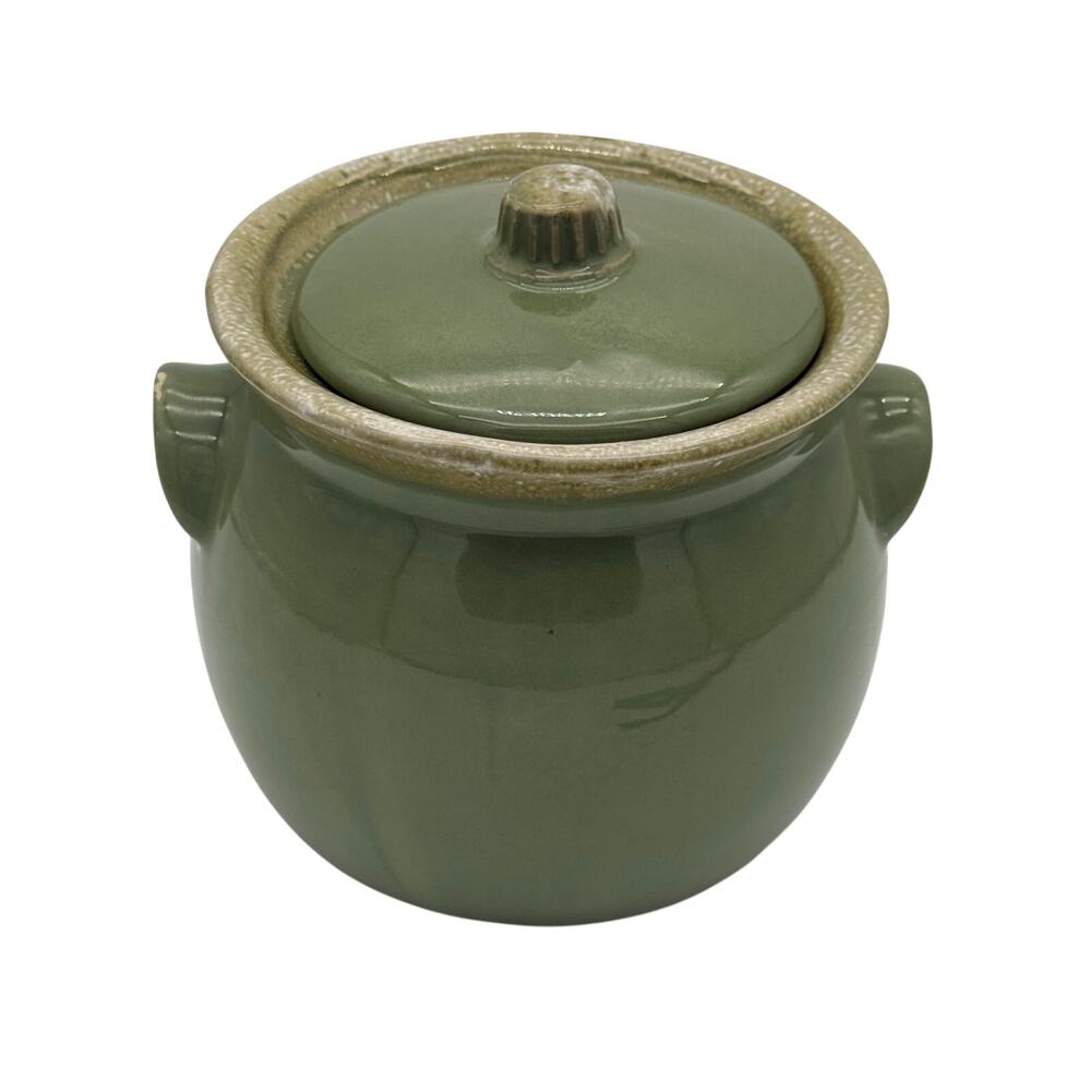 VTG Hull Pottery Avocado Green Drip Glaze Bean Pot Crock w/Lid Oven Proof USA